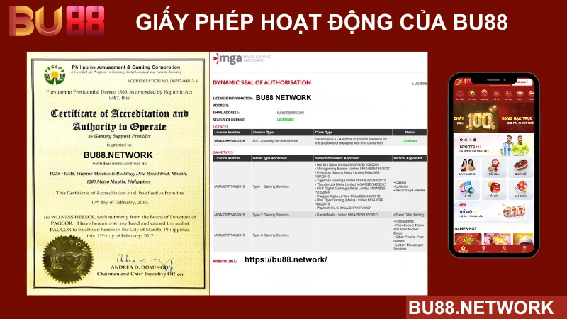 giấy phép hoạt động của nhà cái BU88