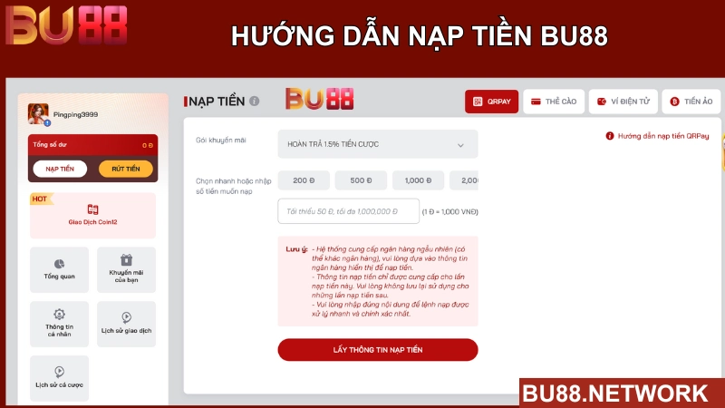 hướng dẫn nạp tiền bu88