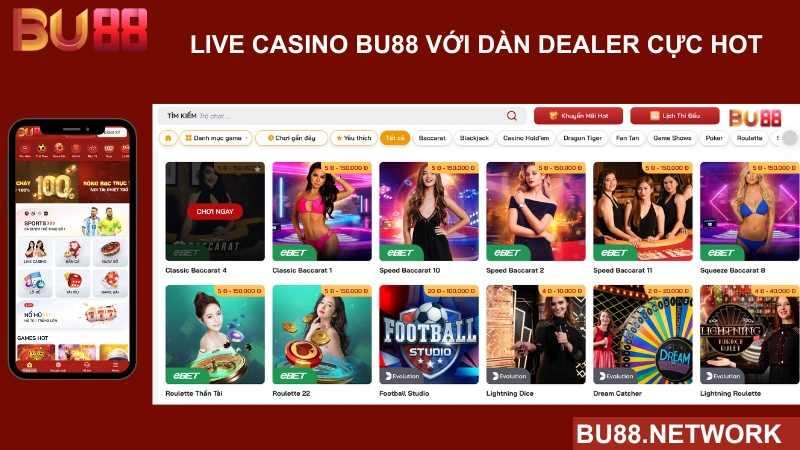 live casino bu88 đa dạng trò chơi